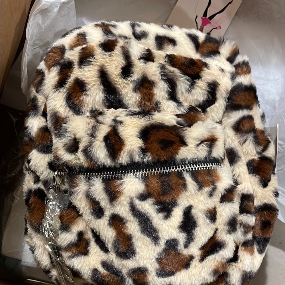 Leopard Print Faux Fur Backpack